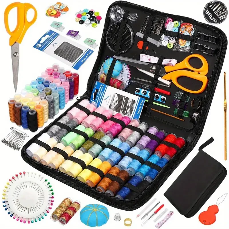 205-piece Home Sewing Kit with Sewing Supplies and Accessories 24 Color thread, needle and thread kit products for small repairs, basic mini travel sewing kit for emergency repairs