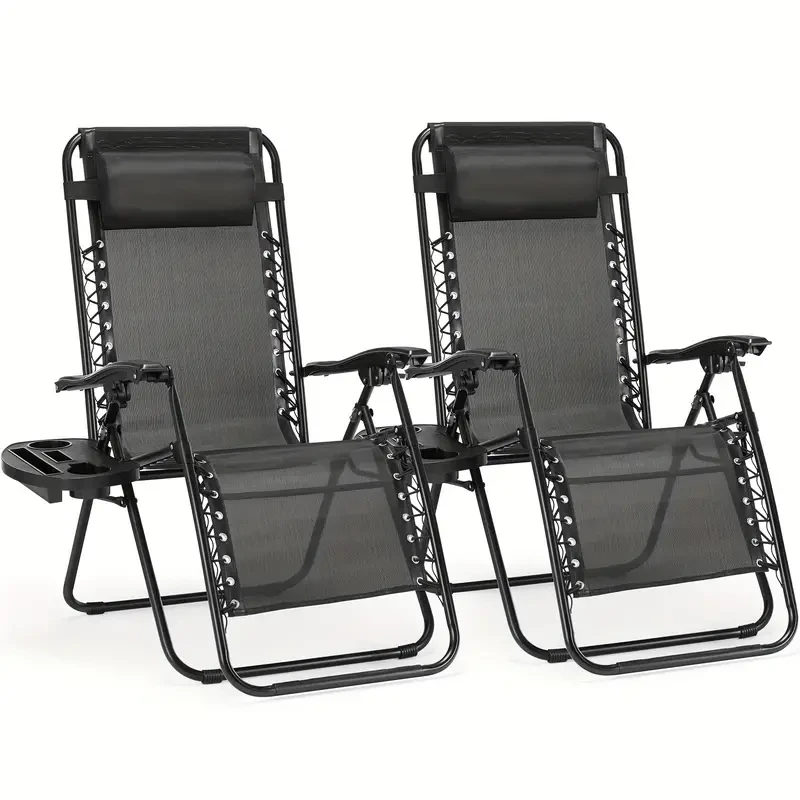 Set Of 2 Zero Cravity Lounge Chairs, Ergonomic Adjustable Lying Angle Sturdy Steel& Mesh Support