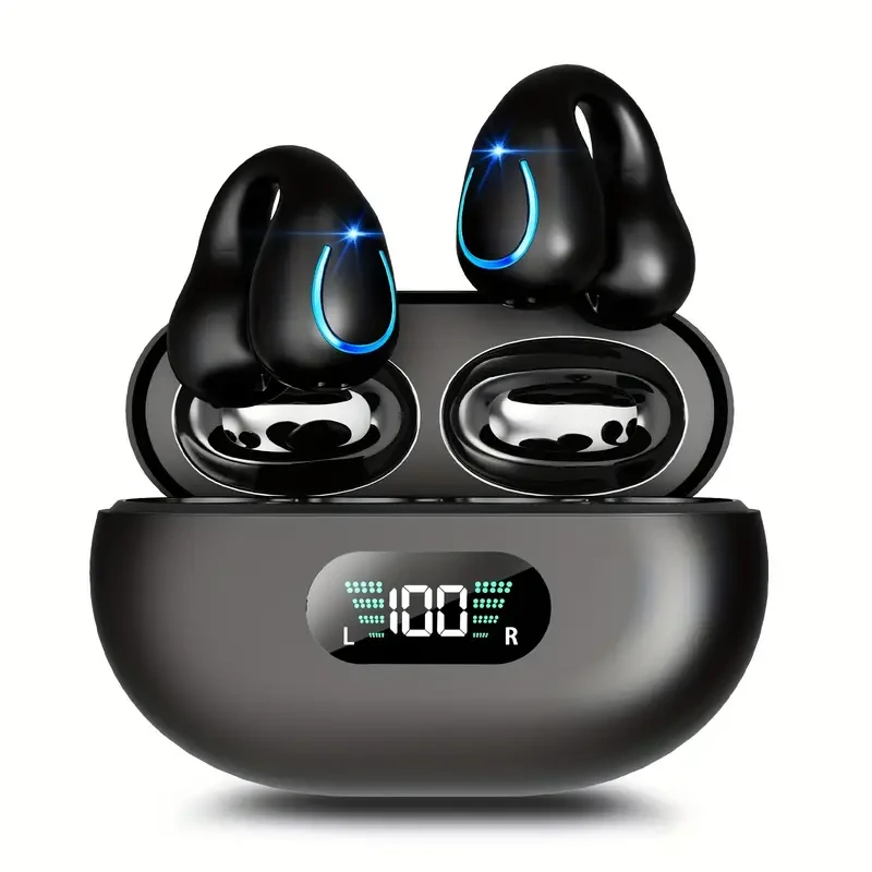 Open Ear Clip Wireless Earbud Wireless 5.3, Sports Headset With Built-in Microphone With Ear Hook And Ear Hook, Wireless Charging Case And Display, Fitness Headset
