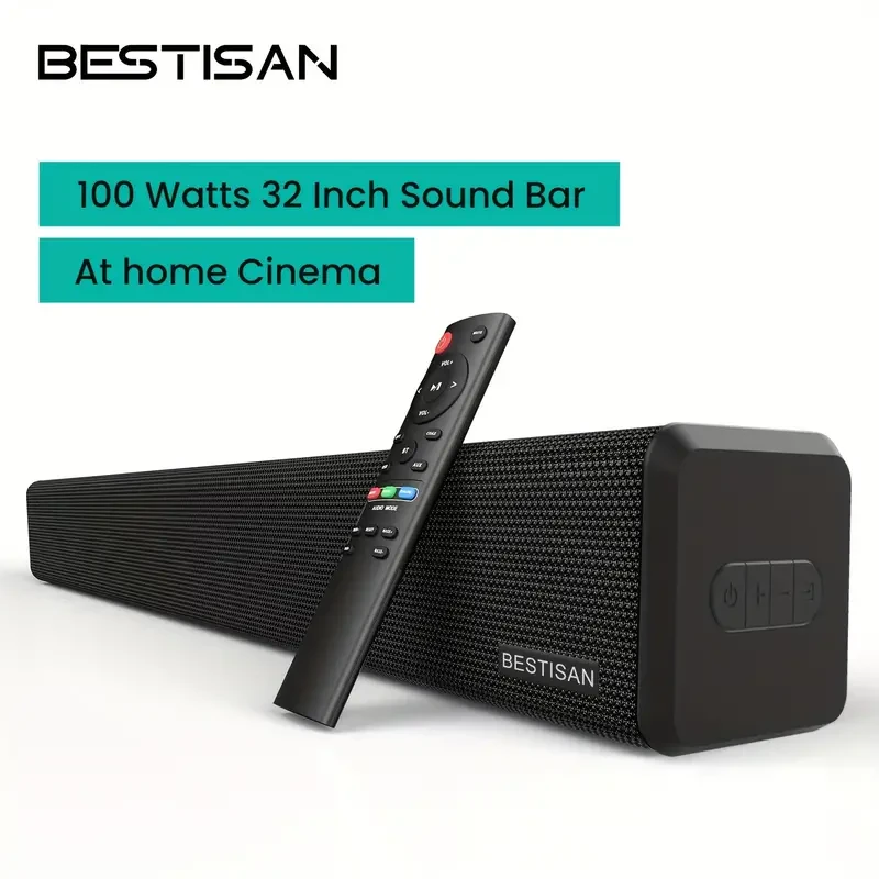 32-Inch 100W HD-ARC Sound Bar System - Immersive Home Theater Experience with Built-in Subwoofer, 3 Audio Modes, Bass Adjustment, Wall Mountable, Bluetooth 5.0, and Sub Out Port - 2024 Upgraded Model