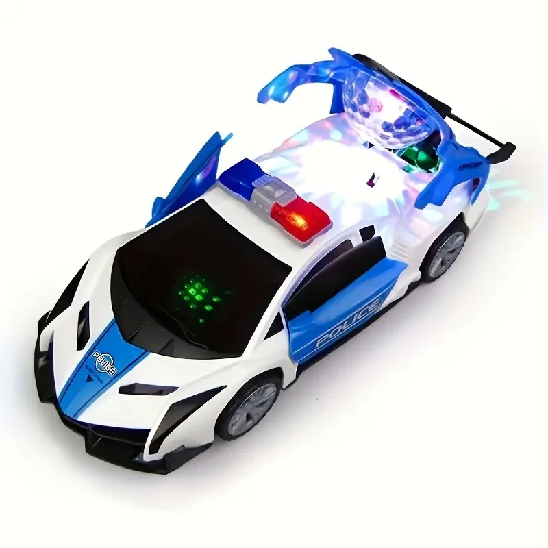 360° Rotating Transforming Toy Car, Electric Light Music Automatic Switch Door Police Car Toy, Fun And Handsome Birthday Gift