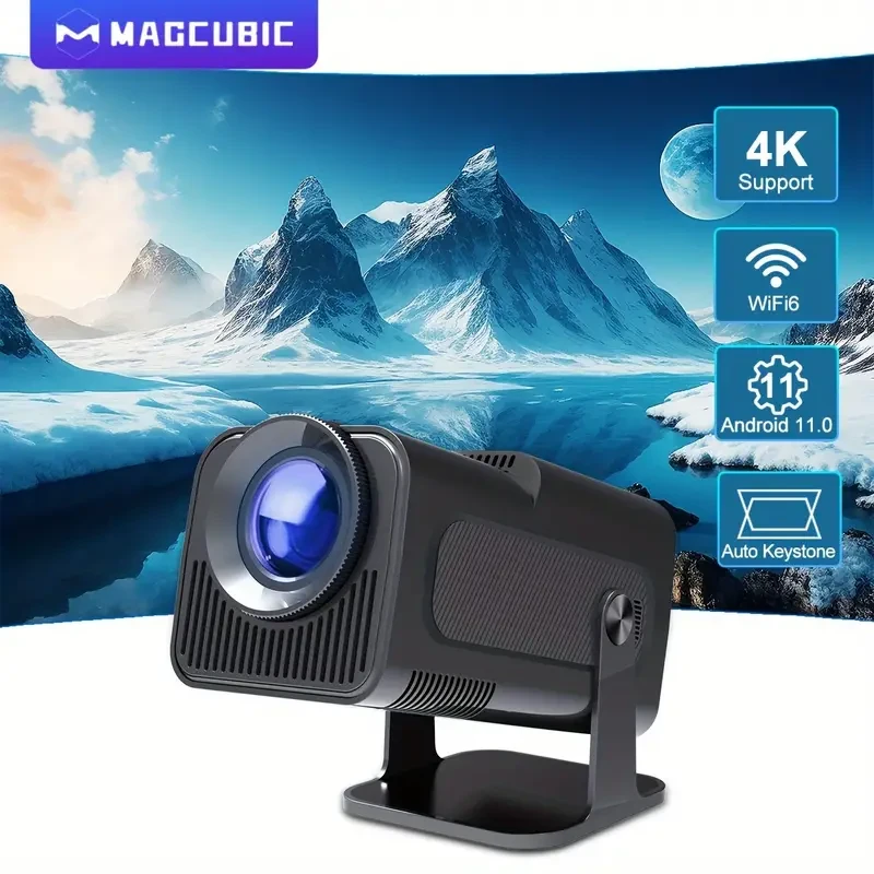 Magcubic HY320 4K Native Projector - Dual Wi-Fi 6, Wireless 5.0, 1080P Cinema, Outdoor Portable, Android 11, Upgraded from HY300 with Enhanced Color Accuracy and Longer Lamp Life