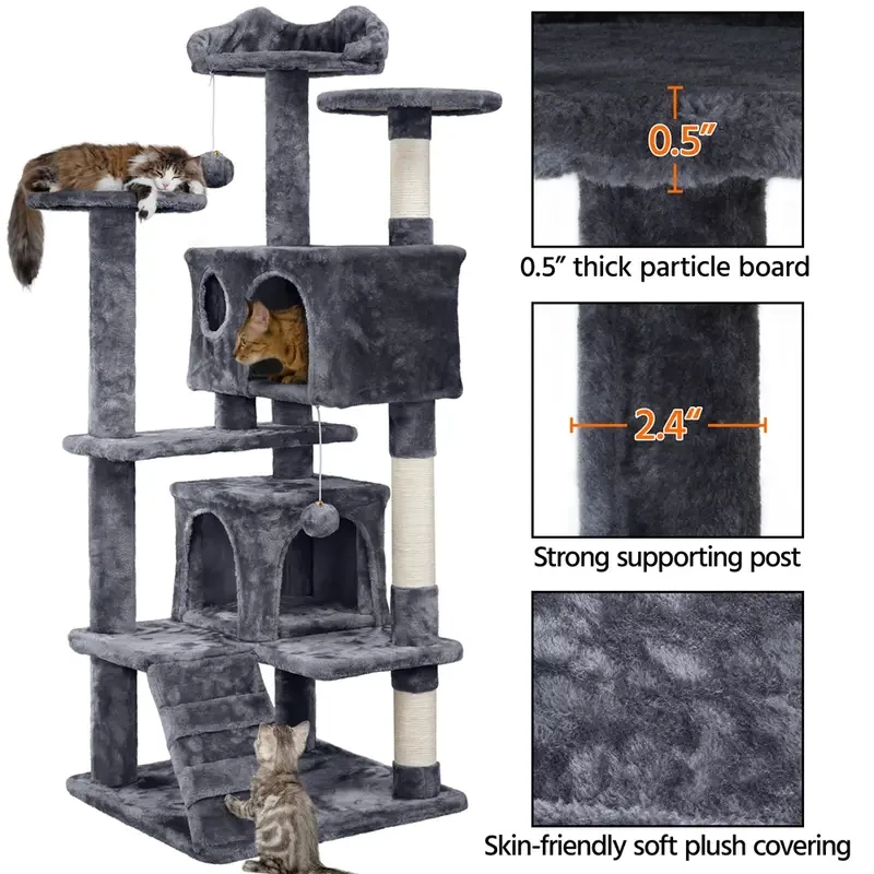 Costoffs Cat Tree 54in Cat Tower Condo with 2 Condos & 2 Dangling Balls & 3 Scratching Posts Large Cat House for for Kittens & Cats