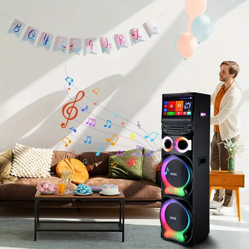 XL-2120 Wireless Large-sized Speaker Box, Dual 12 Inch Subwoofer + Dual 1.5-inch Tweeter, Portable Rechargeable Karaoke Machine, PA Loud Party Speaker, With Voice Controlled Multi-color LED Lights, 15
