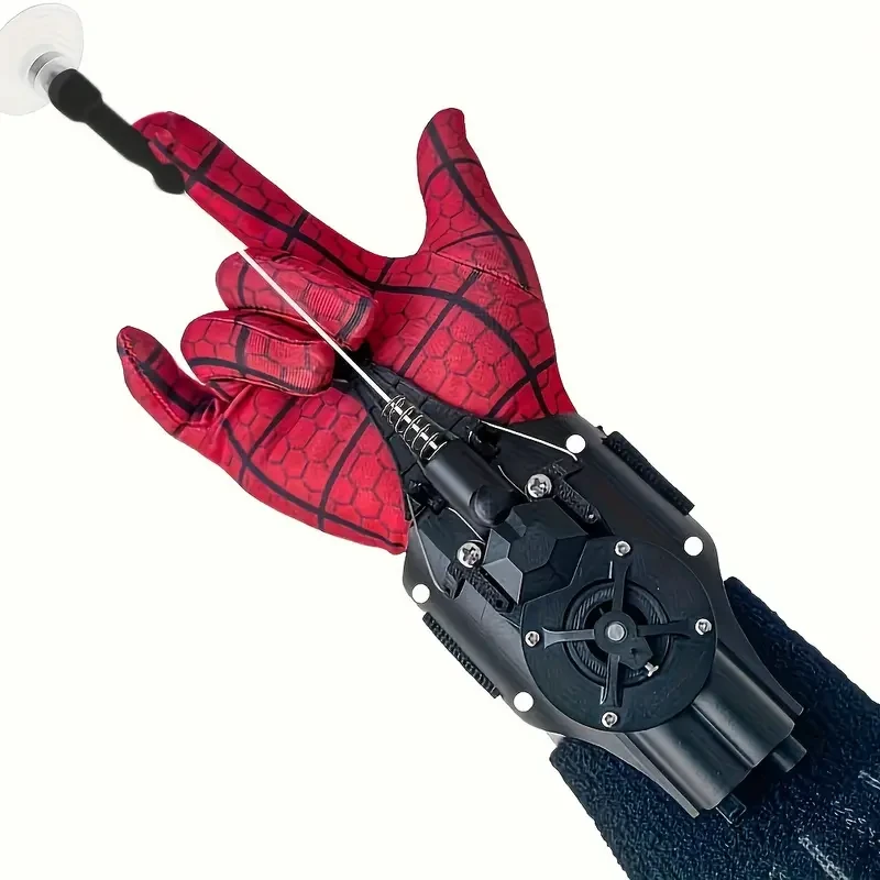 Spider String Shooter Toy - Electric Reel-in Real Silk Web Launcher with Cool Gadgets - Superhero Role-Play Fun for Men and Kids, Ideal Halloween and Christmas Gift (Black)