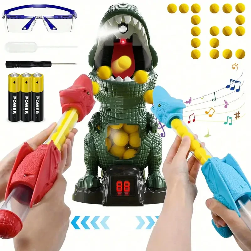Dinosaur Shooting Toys, Movable Dinosaur Shooting Game Toys, 2 Air Pump Guns And 72 Foam Bullets, Hand-Eye Coordination Practice Toys Gifts, Boys And Girls Halloween Christmas Gift