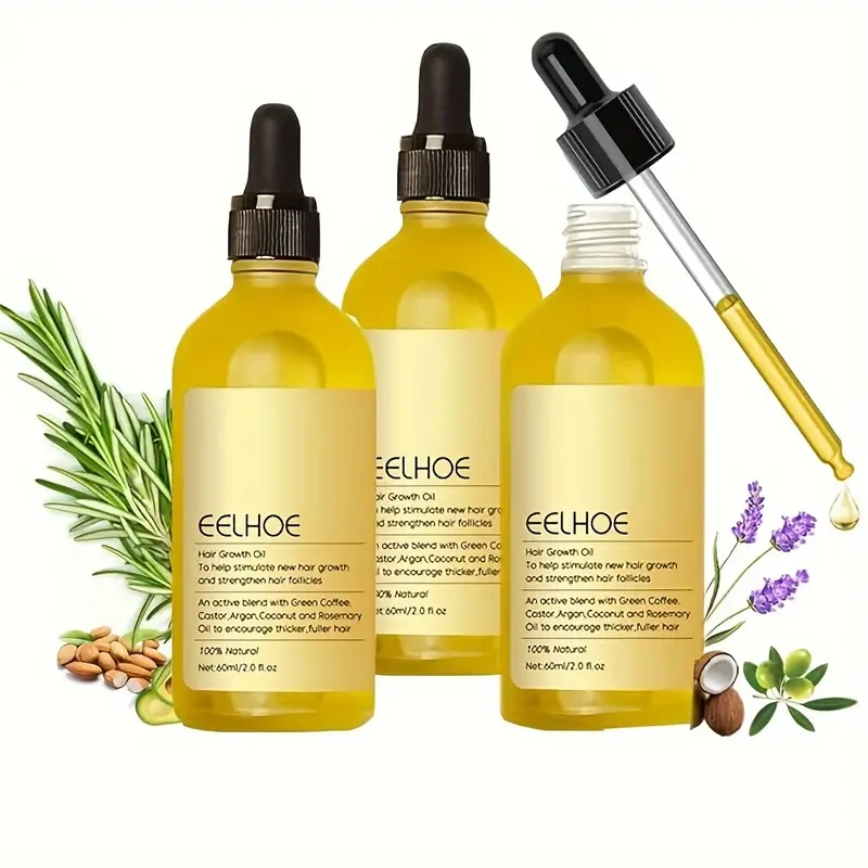 Natural Hair Growth oil, organic Veganic Natural Hair Growth oil, Pure Natural Hair Density Essential Oil, Plant Extract Hair Growth Oil for Dry Damaged Hair and Growth, 60ml 3pcs