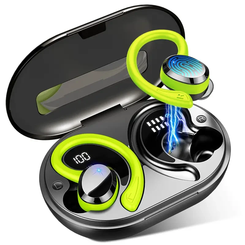 Q38 Wireless Headphones Sport Edition, 2024 Wireless 5.3 Headphones 14.2mm Drive Stereo In Ear Headphones, 48 Hour Earphones with Earloop, Noise Reduction Microphone, Suitable for Training/Running