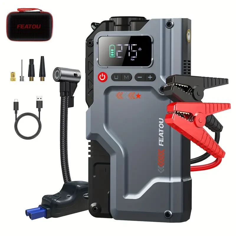 Jump Starter With Air Compressor, 5 In 1 Function Jump Box 2500A Peak 150PSI Jump Starter Battery Pack With Digital Tire Inflator, Car Battery Charger Portable For 2.25gal Gas Or 1.85gal Diesel