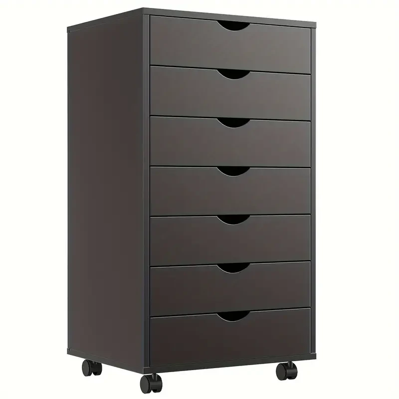 7 Drawer Chest, Wood Storage Dresser File Cabinet Organizer with Wheels Under Desk for Bedroom Home Office