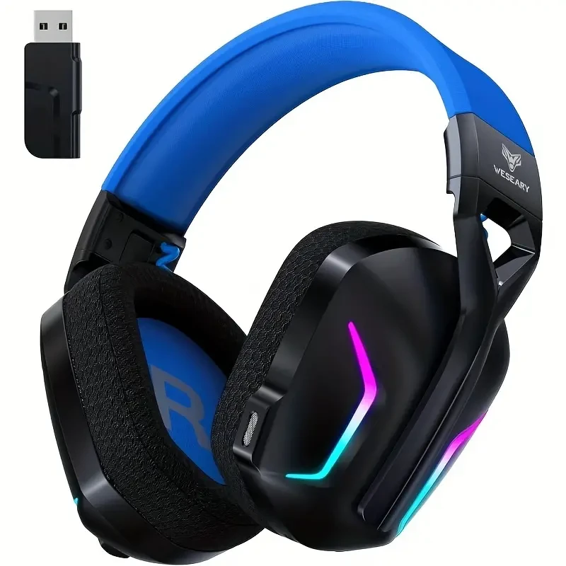 Wireless headset, upgraded wireless gaming headset for PS5, PS4, PC, Switch, Mac, with cool color-changing RGB lights, HD built-in microphone - active noise reduction, dual-channel stereo