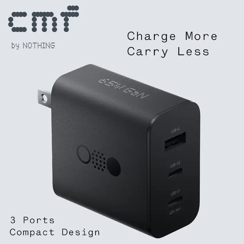 CMF By Nothing Power Charger, 3-in-1 65W GaN Type C Charger, Fast Charging Wall Charger, All-Round Protection USB C Charger Block For Nothing Phone And IPad Pro, IPhone 12/13/14/15