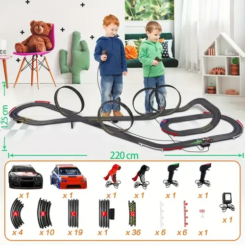 High-Speed Car Race Track Set With 2 Power Method 4 Controllers, Deluxe Size Race Car Track For Kids Halloween, Christmas Gift