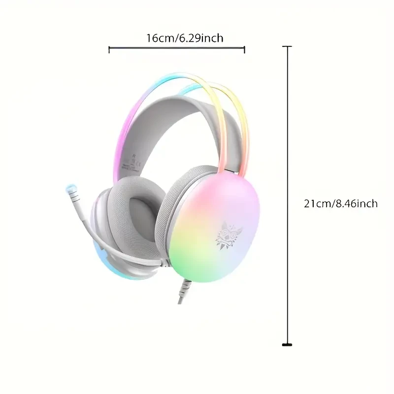 ONIKUMA Gaming Headset, 3.5mm jack wired connection, soft ear cups for comfortable wearing, fine sound quality, cool RBG Light, with HD microphone, suitable for PC gaming