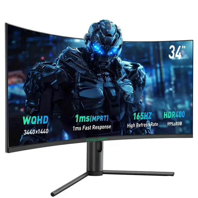 TITAN ARMY C34CHR Gaming Monitor, 34-Inch 1500R WQHD, 165Hz Refresh Rate, Tilt Adjustment with Wall Mount