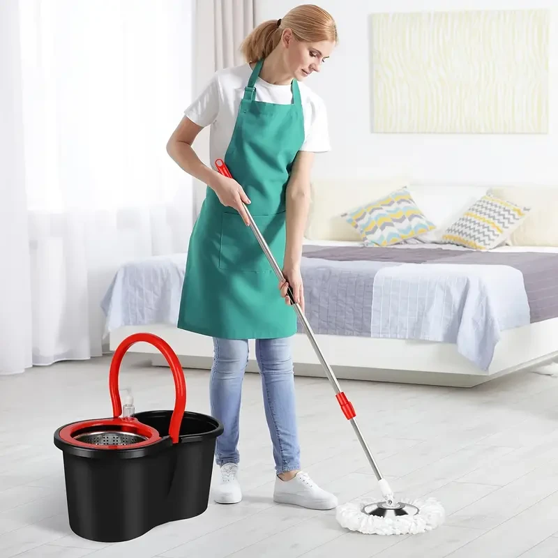 Spin Mop And Bucket With Wringer Set, Bathroom Mop Bucket, School Bathroom, 360° Spinning Mop Bucket System With 3 Microfiber Mop Replacement Heads And 61" Stainless Steel Adjustable Handle For Floor