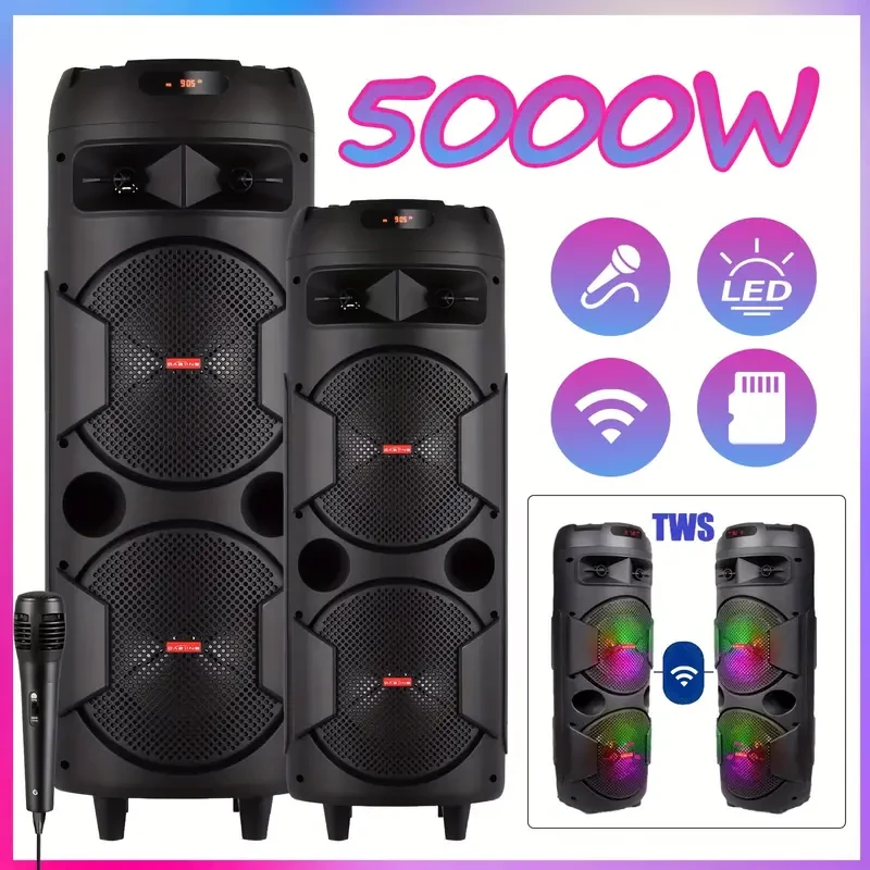 Portable Wireless PA Speaker System - Built In Rechargeable 1800mAh Battery Outdoor Wireless Party Speaker Portable PA System W/ Subwoofer, Wired Micphone, Party Lights, USB/AUX/FM Radio DJ