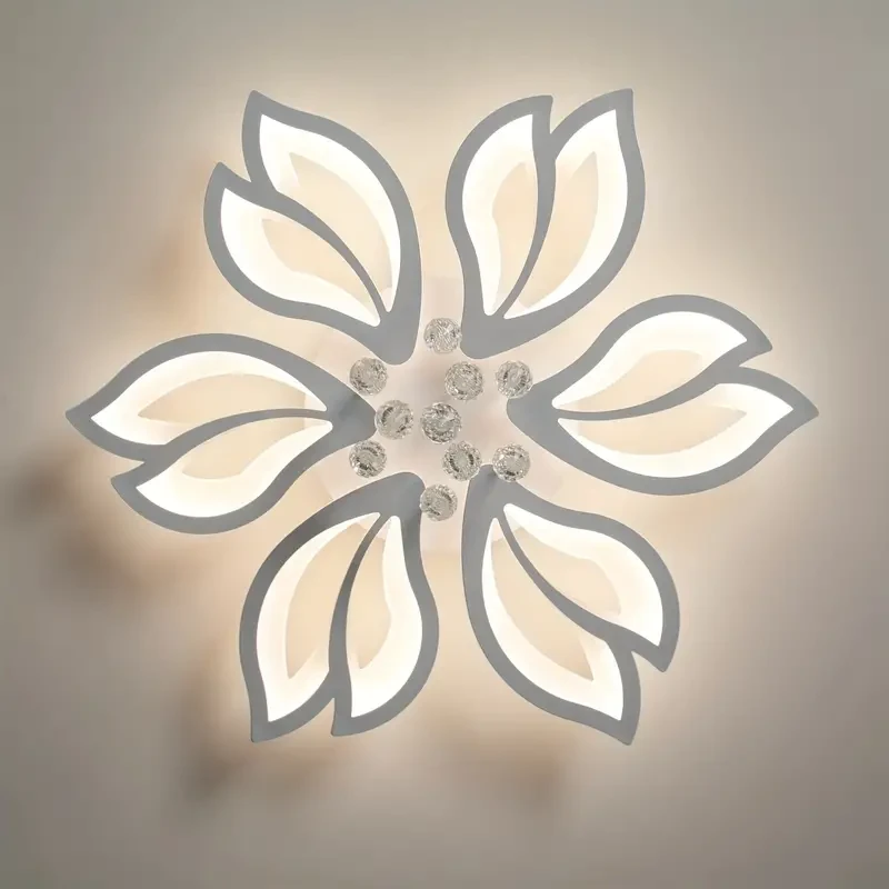 Dimmable Modern Ceiling Light, LED Ceiling Lamp, White Acrylic Flower Light Fixture, 6-Head Flush Mount Chandelier Ceiling Lighting with Remote for Bedroom Kitchen Dining Room