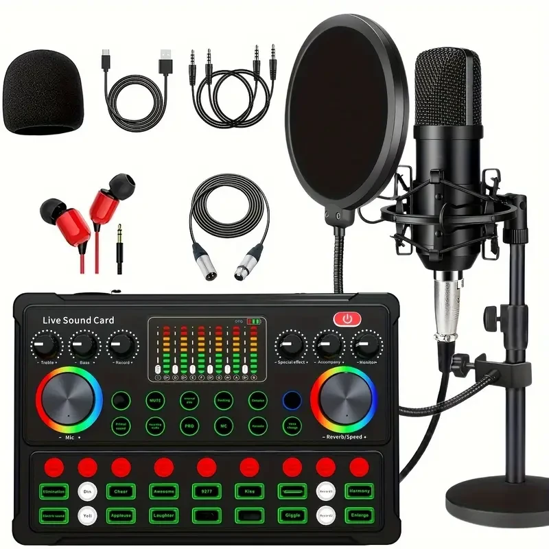 Podcast Equipment Bundle for 2, M300 Voice Changer with XLR Condenser Microphone, Studio Microphone, Perfect for Recording, Gaming, Live Streaming