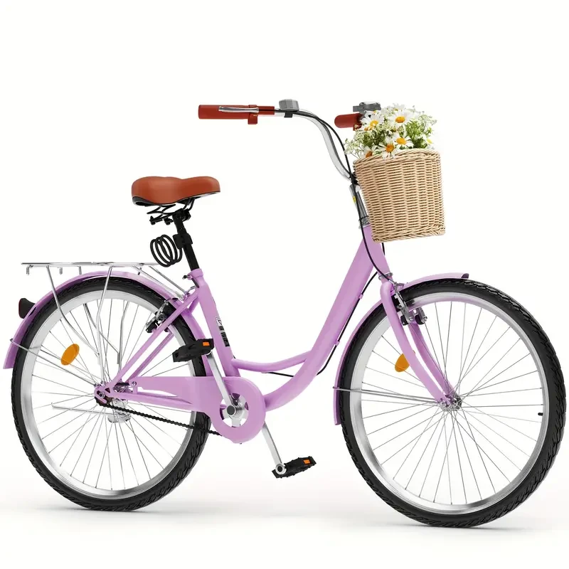 Quoyad 24 & 26 Inch Beach Cruiser Bike for Women, 1 & 7 Speed Commute Bike for Adults, Womens Bicycle with Adjustable Seat, Multiple Color