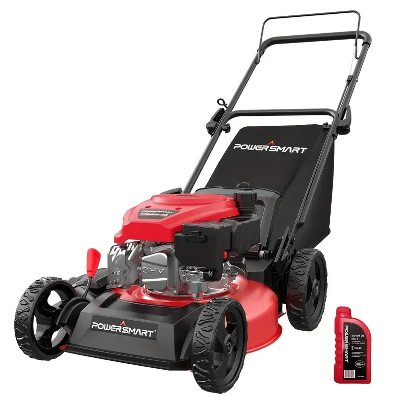 PowerSmart Gas Lawn Mower 17-Inch 144cc 3-in-1 Walk-Behind Push Mower, Oil Included