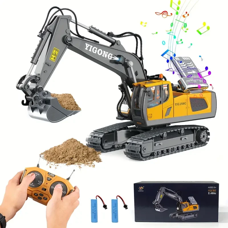 Remote Control Excavator Toy, Construction Toy With A Metal Shovel, Lights, Various Simulated Sound Effects, 2.4Ghz 680-degree Rotation, 1:18 Car Toy Halloween Christmas Gifts