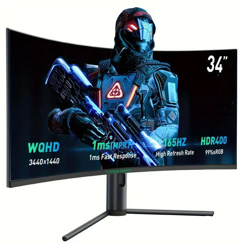 TITAN ARMY C34CHR Gaming Monitor, 34-Inch 1500R WQHD, 165Hz Refresh Rate, Tilt Adjustment with Wall Mount
